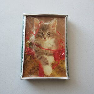 Christmas Kitten Red Ribbon Set of 18 Vintage Holiday Cards with Envelopes